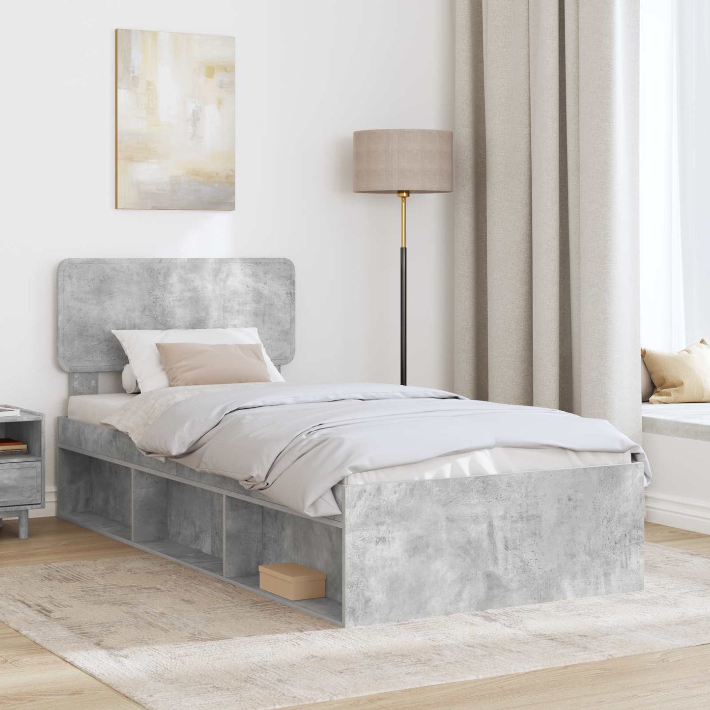 vidaXL Bettrahmen Beton Grau 100 x 200 cm Massives Kiefernholz