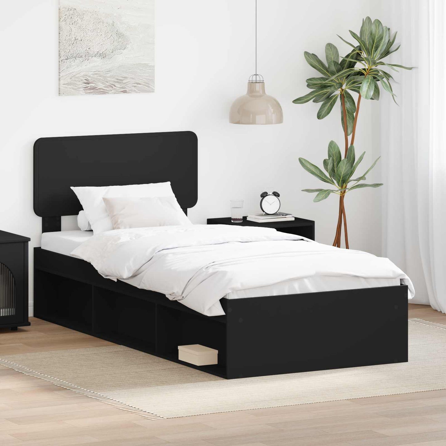 vidaXL Bettrahmen Schwarz 90 x 200 cm Massives Kiefernholz