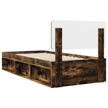 vidaXL Bettrahmen Geräucherte Eiche 90 x 190 cm Massives Kiefernholz