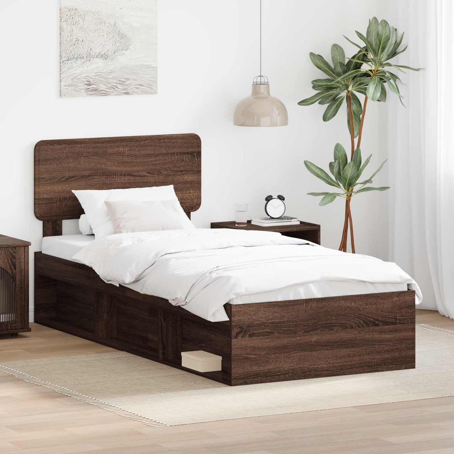 vidaXL Bettrahmen Braun Eichen-Optik 90 x 190 cm Massives Kiefernholz