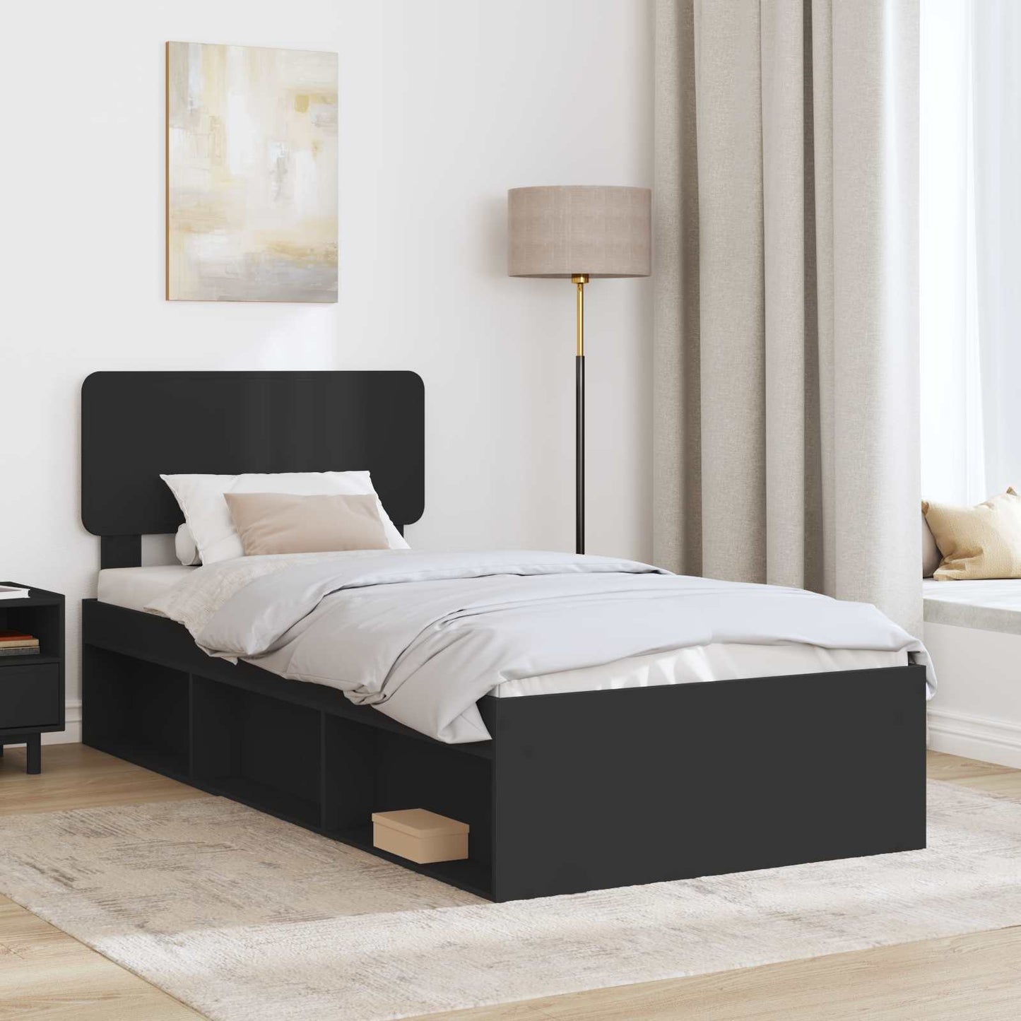 vidaXL Bettrahmen Schwarz 75 x 190 cm Massives Kiefernholz