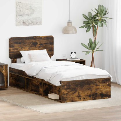 vidaXL Bettrahmen Geräucherte Eiche 75 x 190 cm Massives Kiefernholz