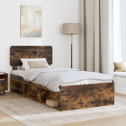 vidaXL Bettrahmen Geräucherte Eiche 75 x 190 cm Massives Kiefernholz