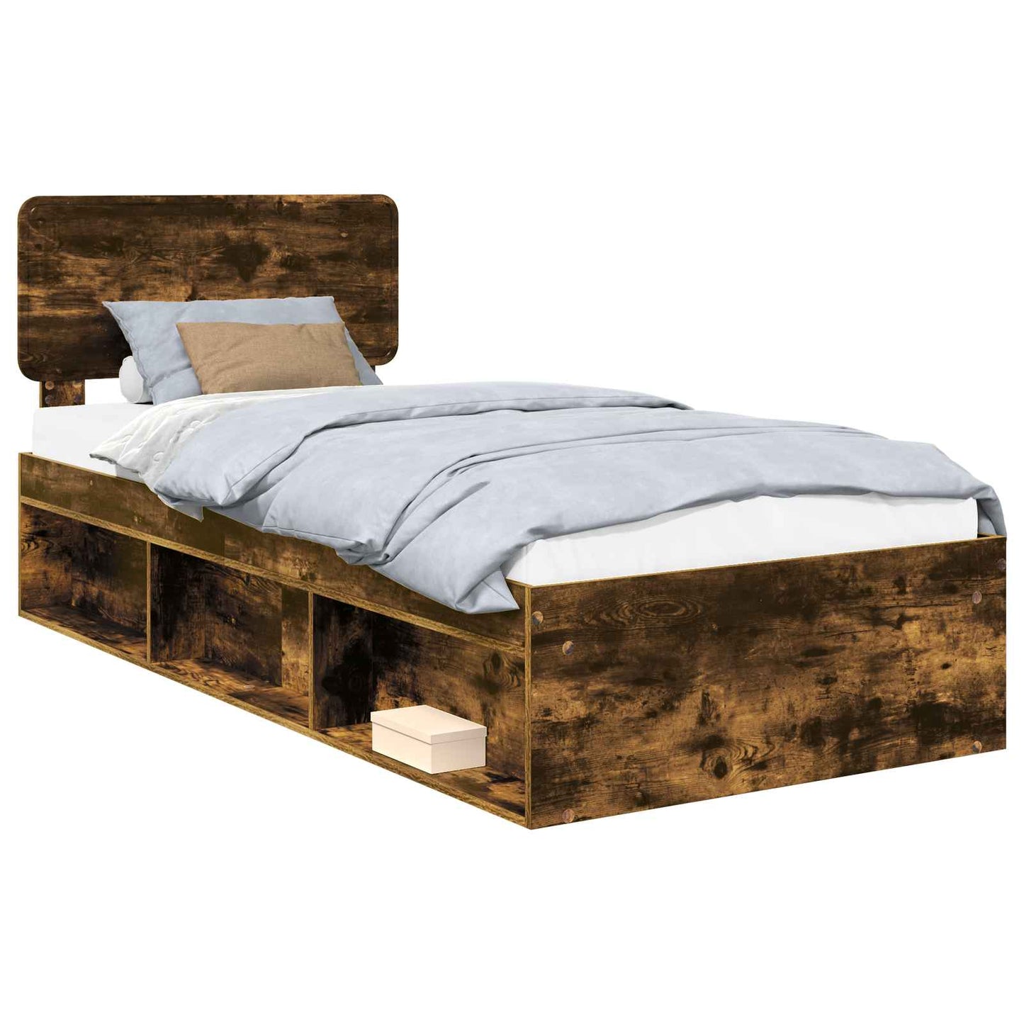 vidaXL Bettrahmen Geräucherte Eiche 75 x 190 cm Massives Kiefernholz