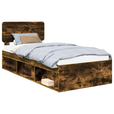 vidaXL Bettrahmen Geräucherte Eiche 75 x 190 cm Massives Kiefernholz