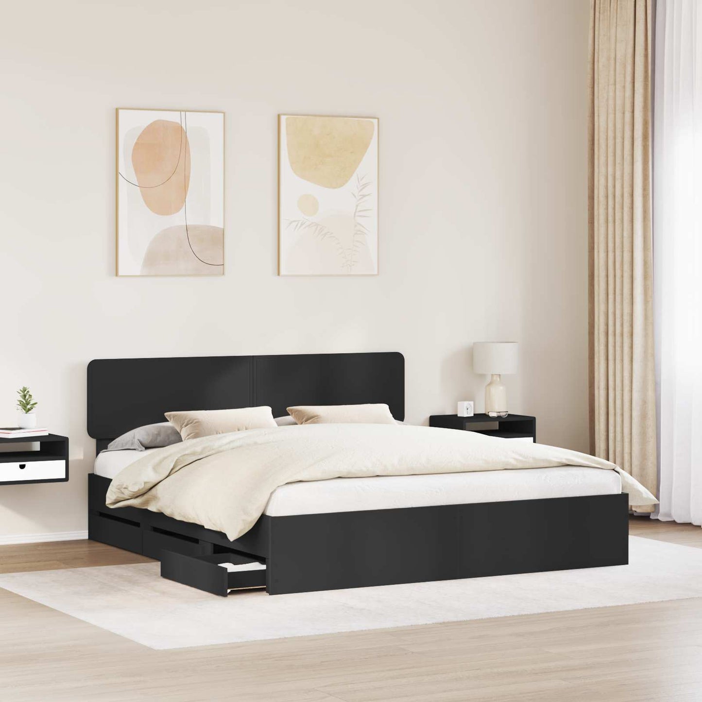 vidaXL Bettrahmen mit Schubladen Schwarz 200 x 200 cm Ingenieurs Holz