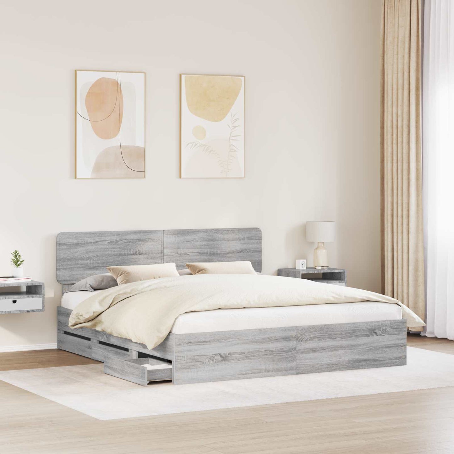 vidaXL Bettrahmen Graues Sonoma 200 x 200 cm Ingenieurs Holz