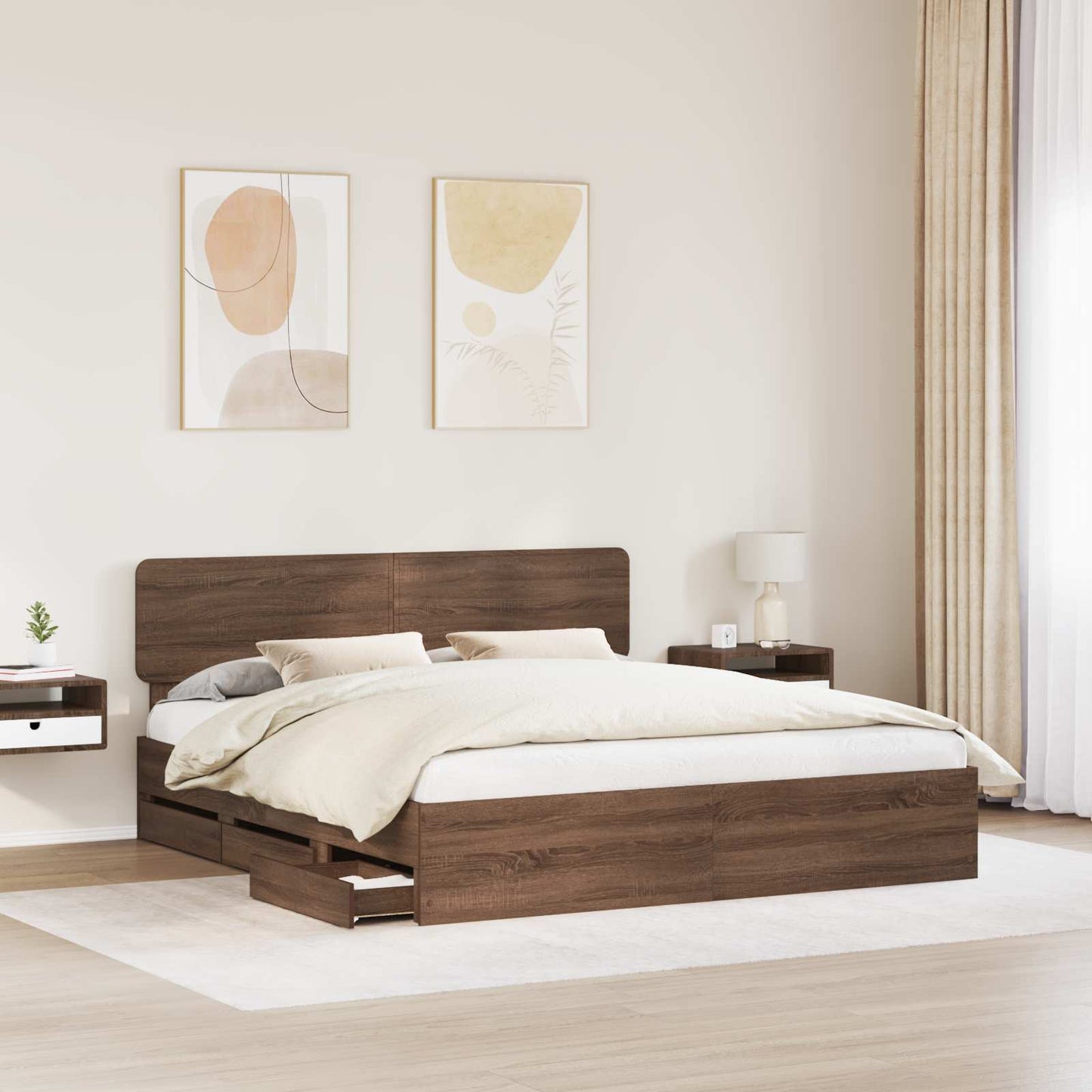vidaXL Bettrahmen Braun Eichen-Optik 200 x 200 cm Ingenieurs Holz