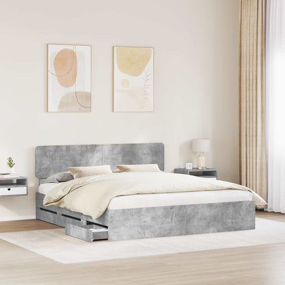 vidaXL Cadre de lit avec tête de lit Gris Ciment 180 x 200 cm Bois d'ingénierie