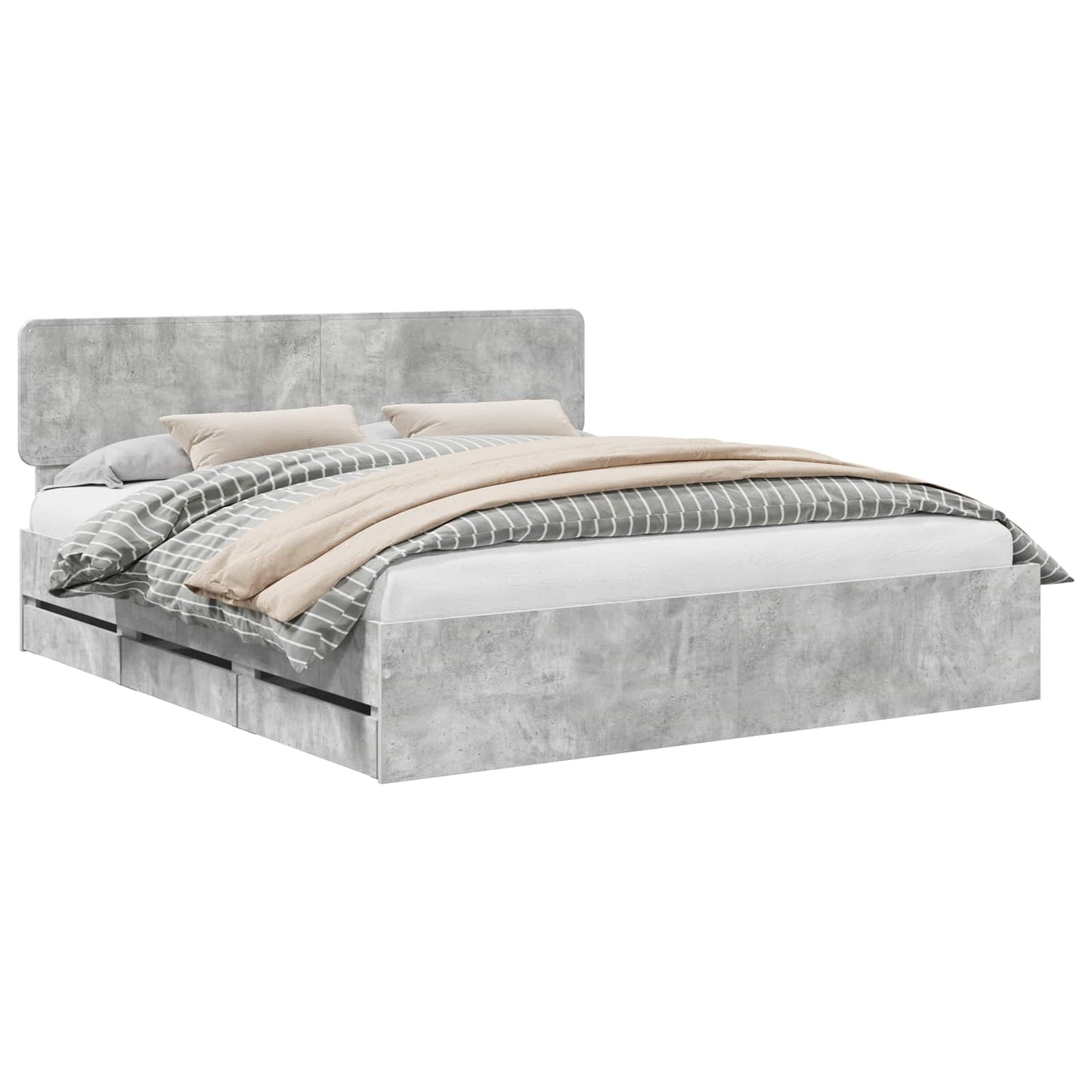 vidaXL Cadre de lit avec tête de lit Gris Ciment 180 x 200 cm Bois d'ingénierie