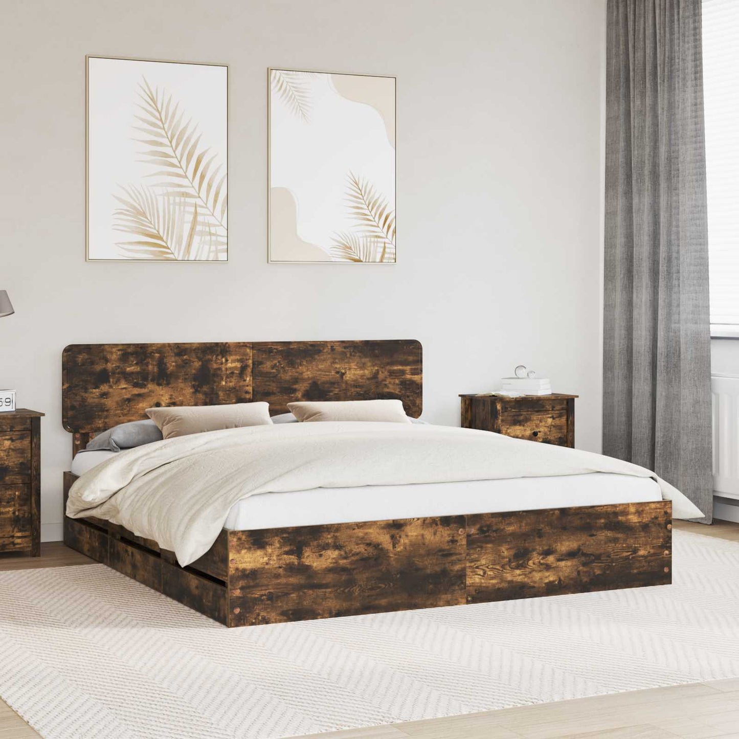 vidaXL Bettrahmen Geräucherte Eiche 180 x 200 cm Ingenieurs Holz