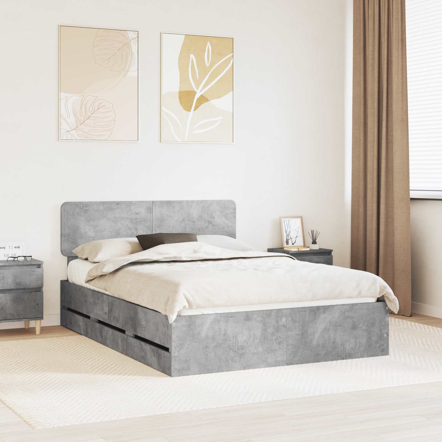 vidaXL Bettrahmen mit Kopfteil Beton Grau 150 x 200 cm Ingenieurs Holz