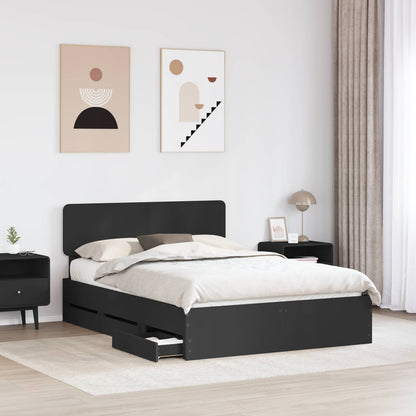 vidaXL Cadre de lit avec tiroirs Noir 140 x 190 cm Bois d'ingénierie