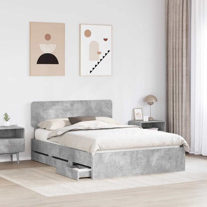 vidaXL Bettrahmen mit Kopfteil Beton Grau 140 x 200 cm Ingenieurs Holz
