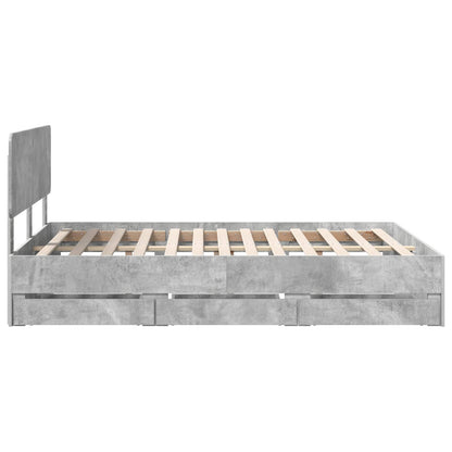 vidaXL Bettrahmen mit Kopfteil Beton Grau 140 x 200 cm Ingenieurs Holz