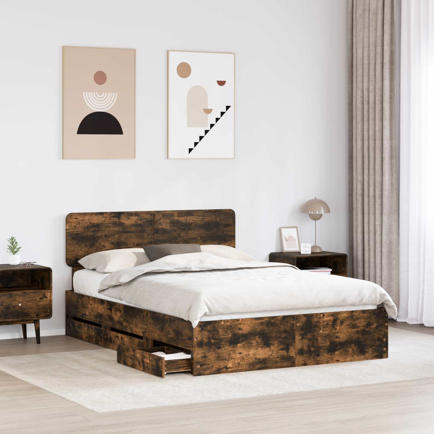 vidaXL Bettrahmen Geräucherte Eiche 140 x 200 cm Ingenieurs Holz