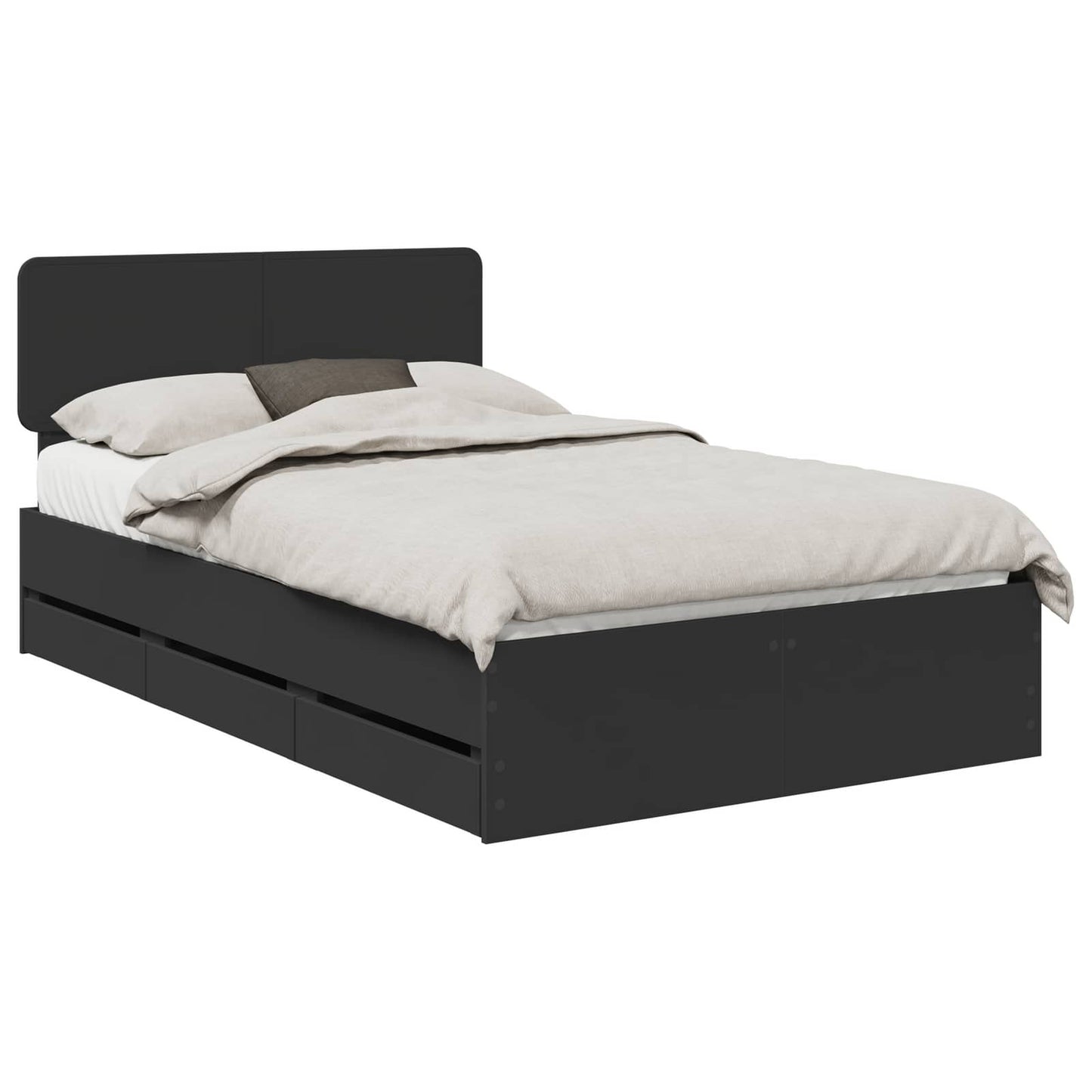 vidaXL Cadre de lit avec tiroirs Noir 135 x 190 cm Bois d'ingénierie
