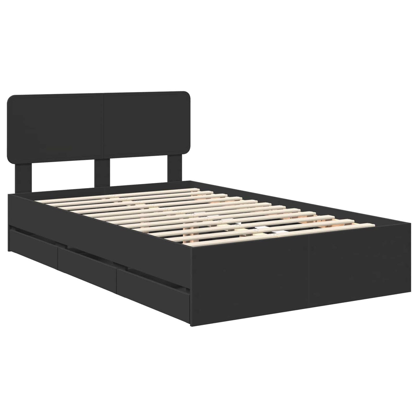 vidaXL Cadre de lit avec tiroirs Noir 135 x 190 cm Bois d'ingénierie