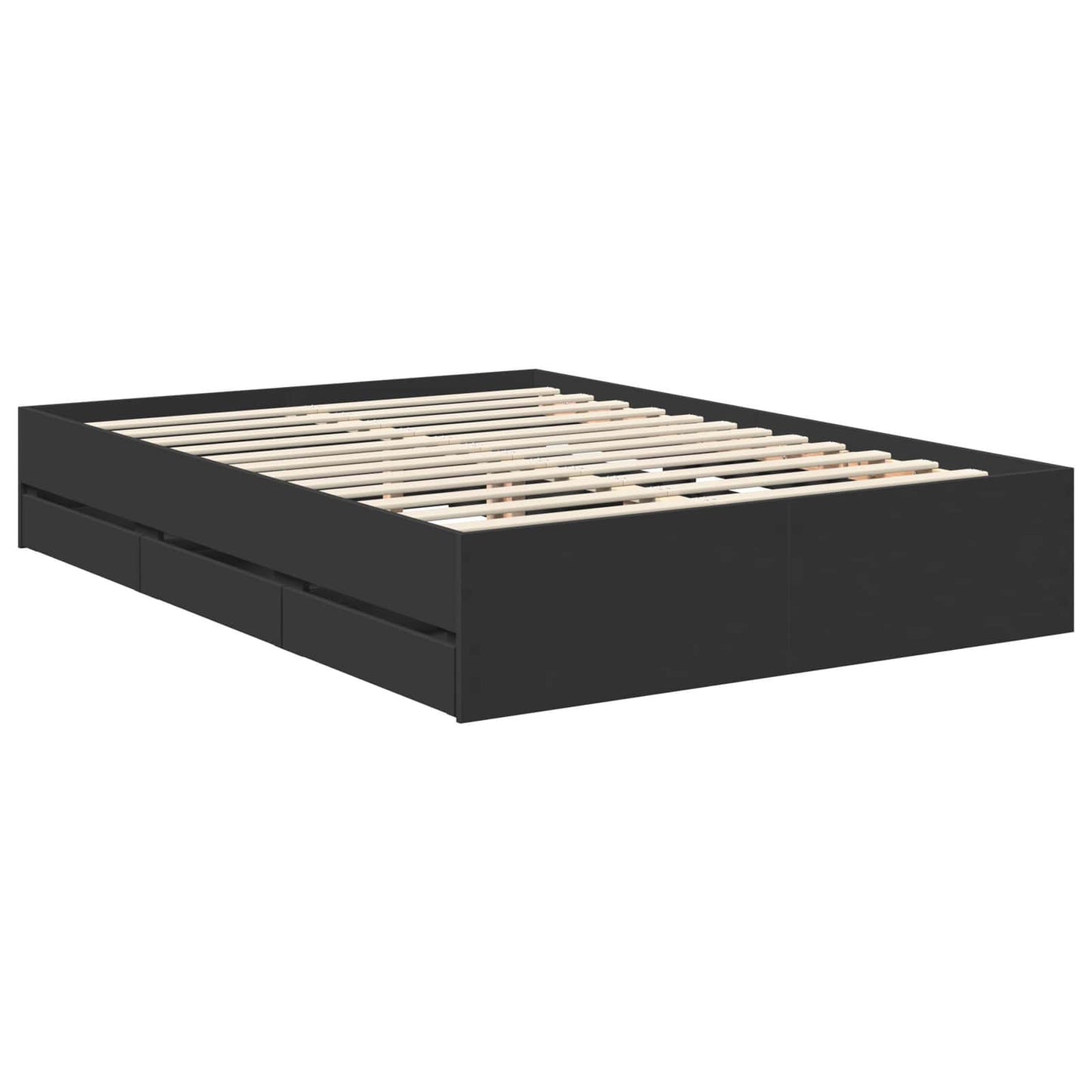 vidaXL Cadre de lit avec tiroirs Noir 135 x 190 cm Bois d'ingénierie