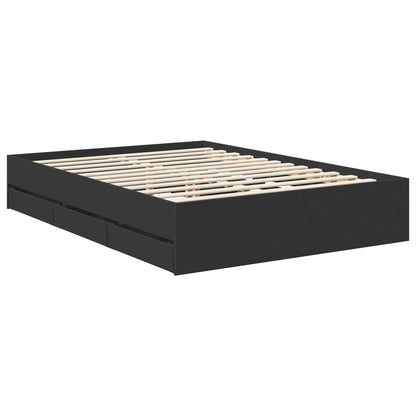 vidaXL Cadre de lit avec tiroirs Noir 135 x 190 cm Bois d'ingénierie