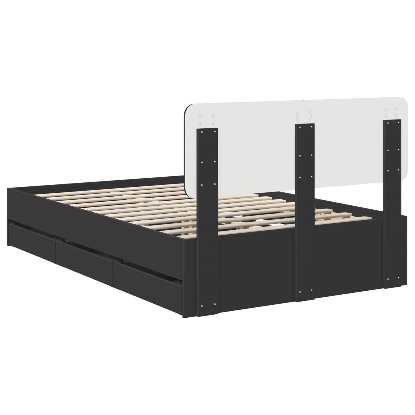 vidaXL Cadre de lit avec tiroirs Noir 135 x 190 cm Bois d'ingénierie