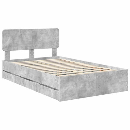 vidaXL Cadre de lit avec tête de lit gris béton 135 x 190 cm en bois d'ingénierie