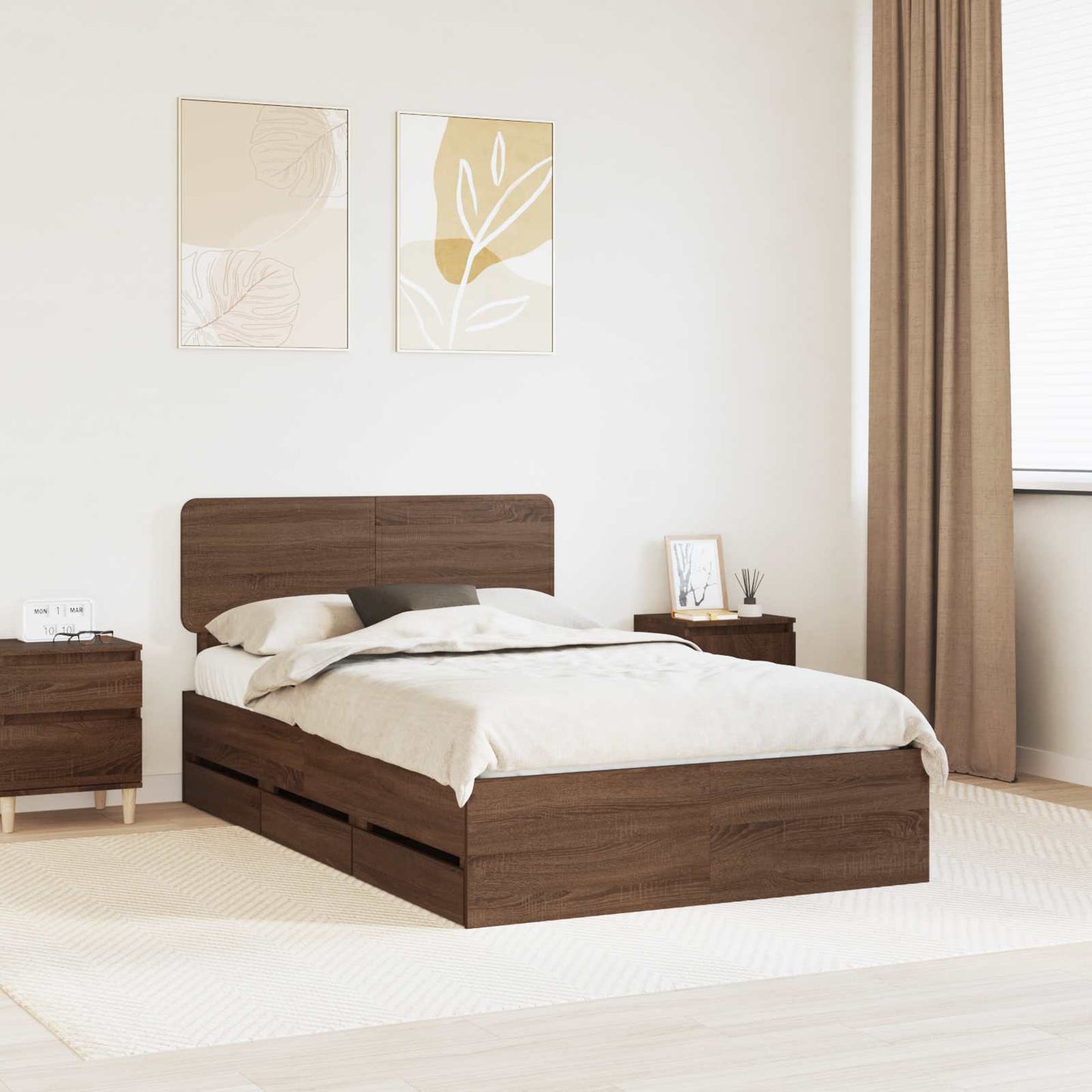 vidaXL Cadre de lit aspect chêne marron 135 x 190 cm en bois d'ingénierie
