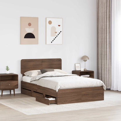vidaXL Cadre de lit aspect chêne marron 135 x 190 cm en bois d'ingénierie