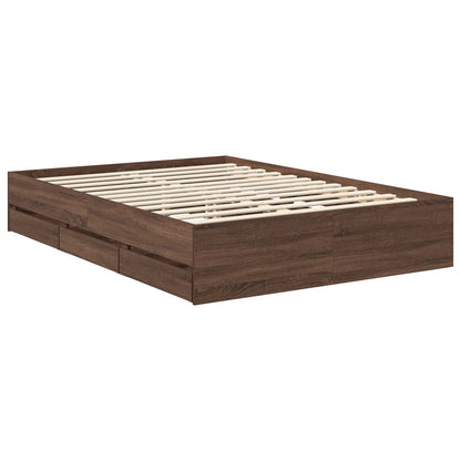 vidaXL Cadre de lit aspect chêne marron 135 x 190 cm en bois d'ingénierie