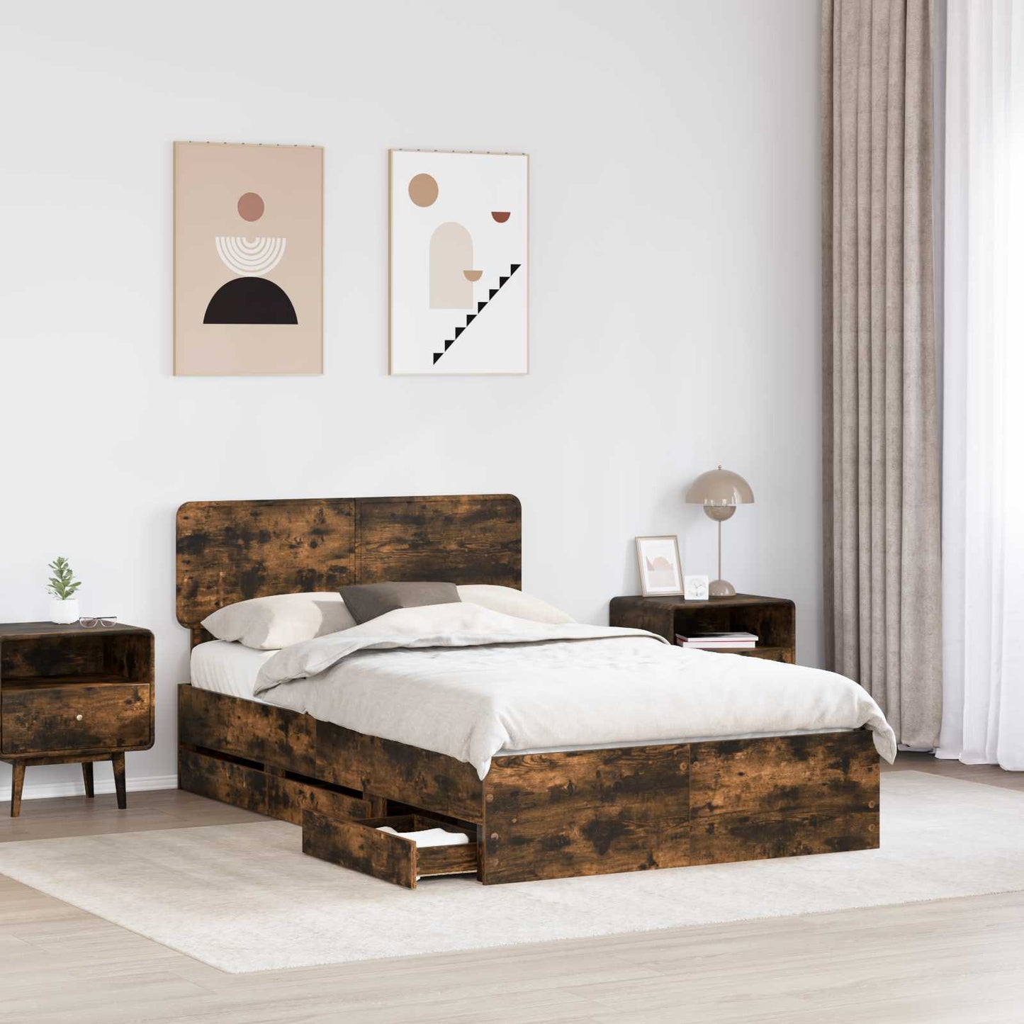 vidaXL Cadre de lit Chêne fumé 120 x 190 cm Bois d'ingénierie