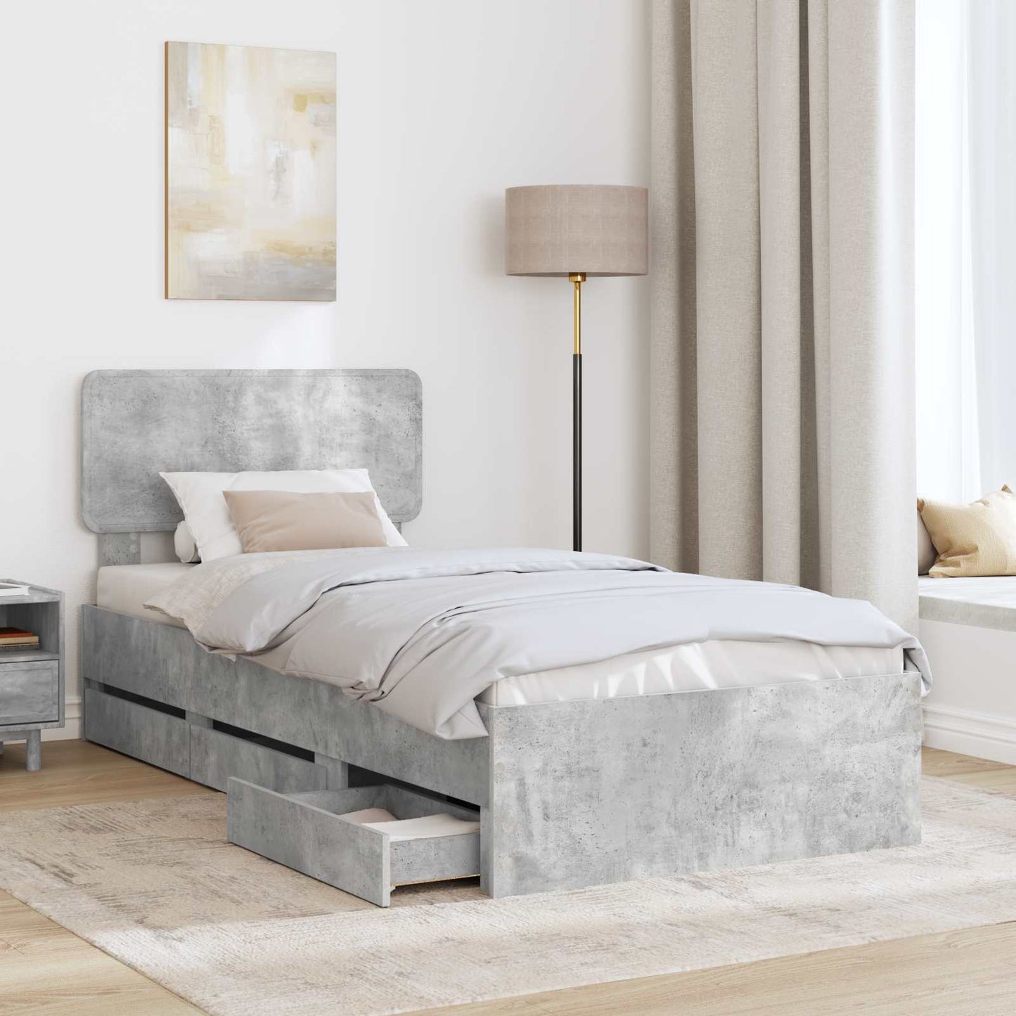 vidaXL Bettrahmen mit Kopfteil Beton Grau 100 x 200 cm Ingenieurs Holz