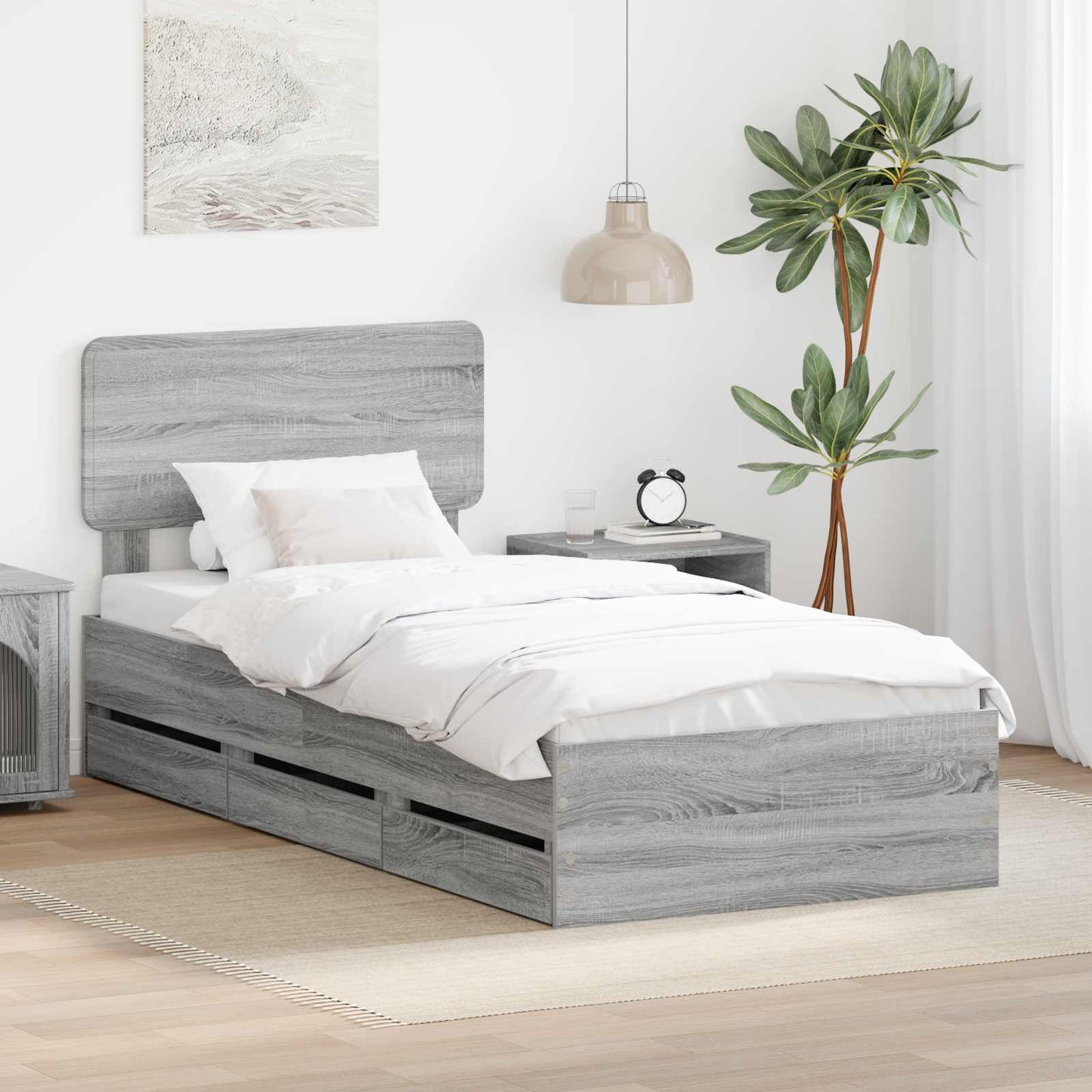 vidaXL Bettrahmen Graues Sonoma 100 x 200 cm Ingenieurs Holz