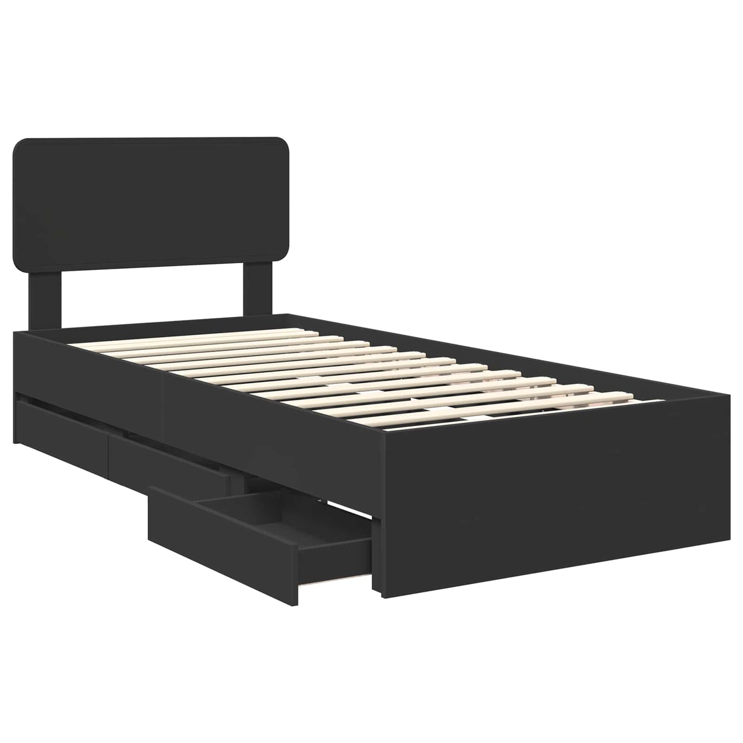 vidaXL Bettrahmen mit Schubladen Schwarz 90 x 190 cm Ingenieurs Holz