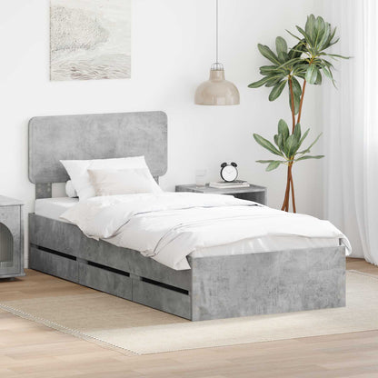 vidaXL Bettrahmen mit Kopfteil Beton Grau 90 x 190 cm Ingenieurs Holz