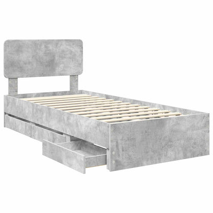 vidaXL Bettrahmen mit Kopfteil Beton Grau 90 x 190 cm Ingenieurs Holz