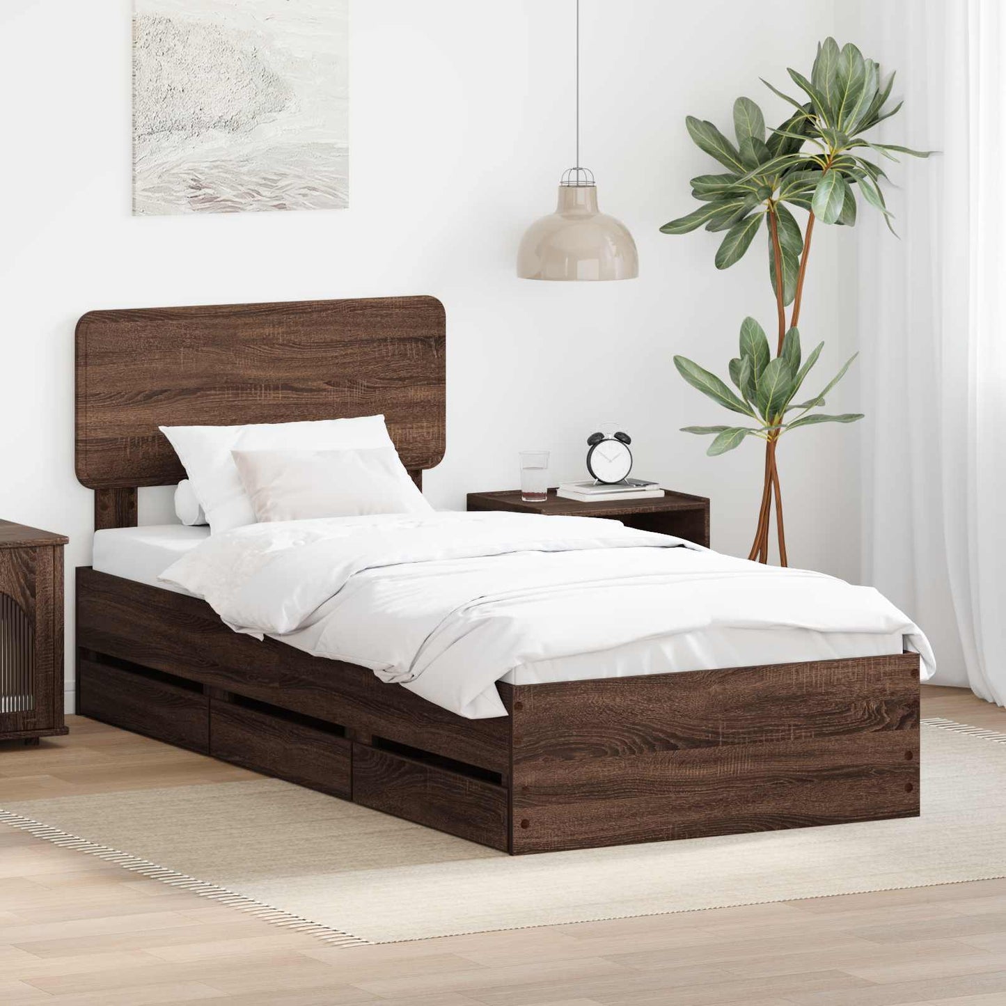 vidaXL Bettrahmen Braun Eichen-Optik 90 x 190 cm Ingenieurs Holz