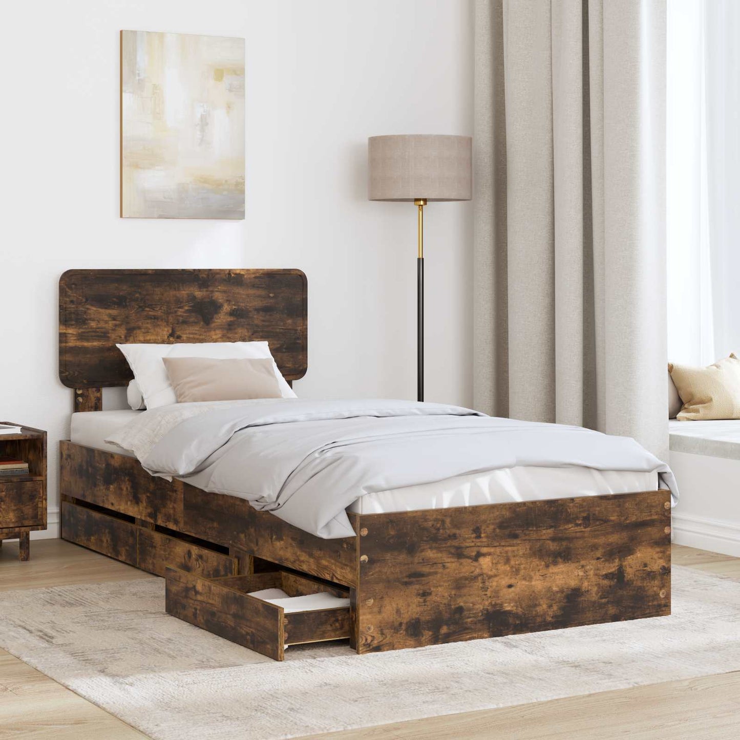 vidaXL Bettrahmen Geräucherte Eiche 90 x 200 cm Ingenieurs Holz
