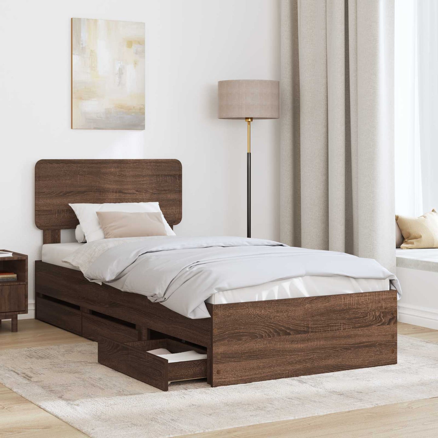 vidaXL Bettrahmen Braun Eichen-Optik 90 x 200 cm Ingenieurs Holz