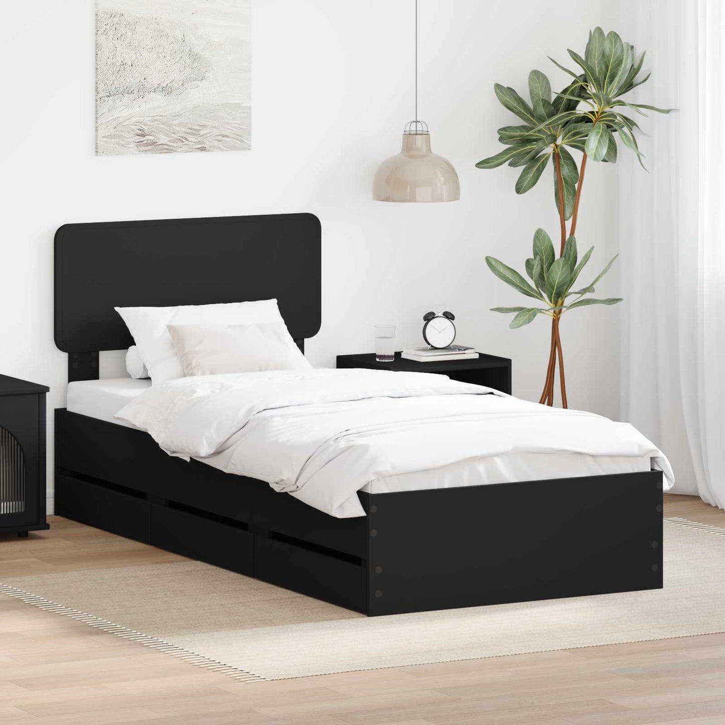 vidaXL Bettrahmen mit Schubladen Schwarz 75 x 190 cm Ingenieurs Holz