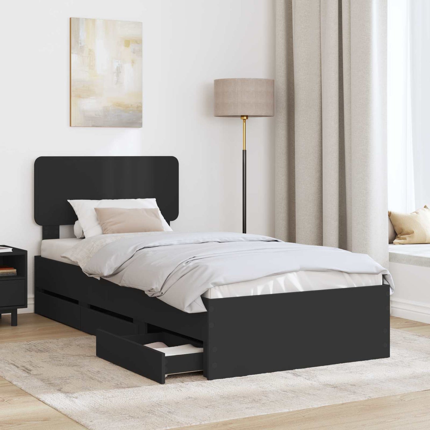 vidaXL Bettrahmen mit Schubladen Schwarz 75 x 190 cm Ingenieurs Holz