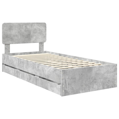 vidaXL Cadre de lit avec tête de lit Gris Béton 75 x 190 cm Bois d'ingénierie