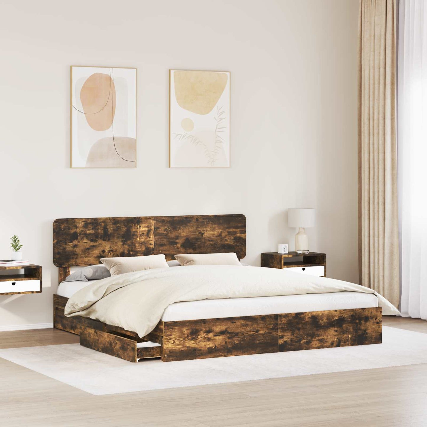 vidaXL Aufbewahrungsbett Geräucherte Eiche 200 x 200 cm Holzwerkstoff