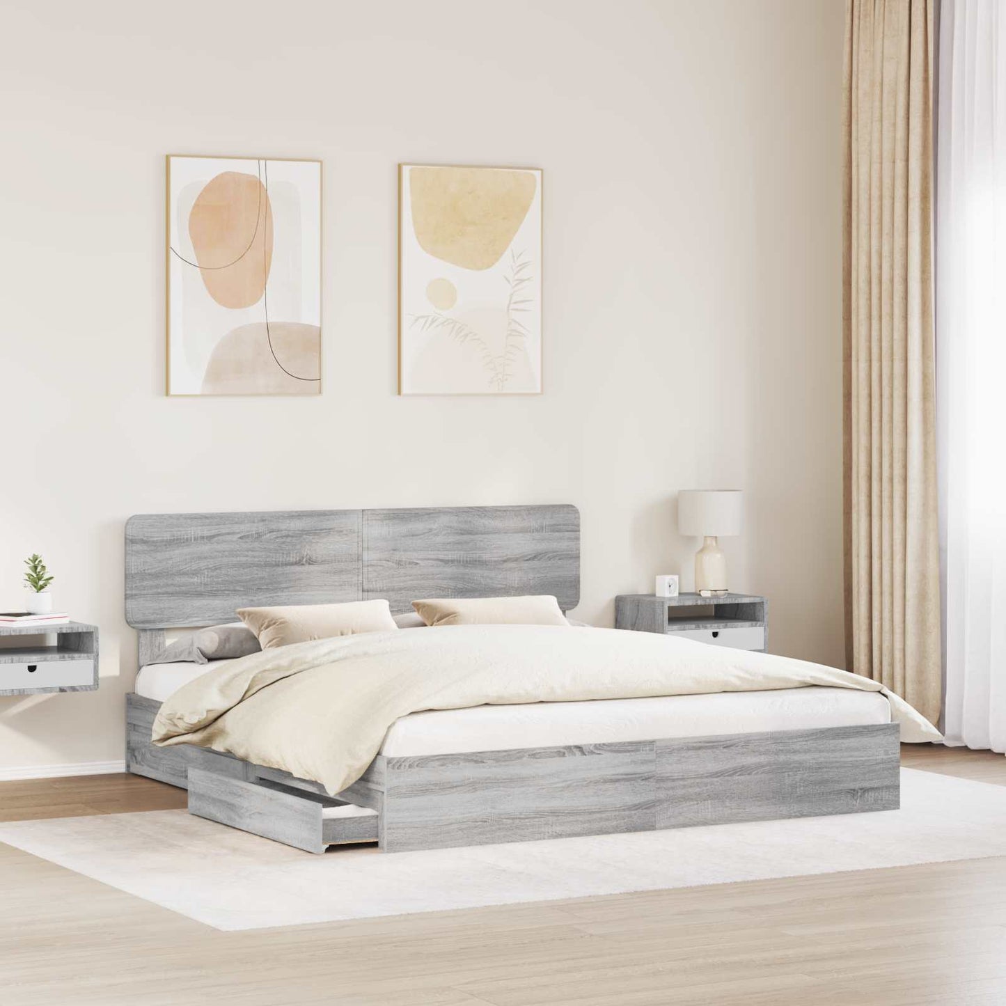 vidaXL Aufbewahrungsbett Graues Sonoma 200 x 200 cm Holzwerkstoff