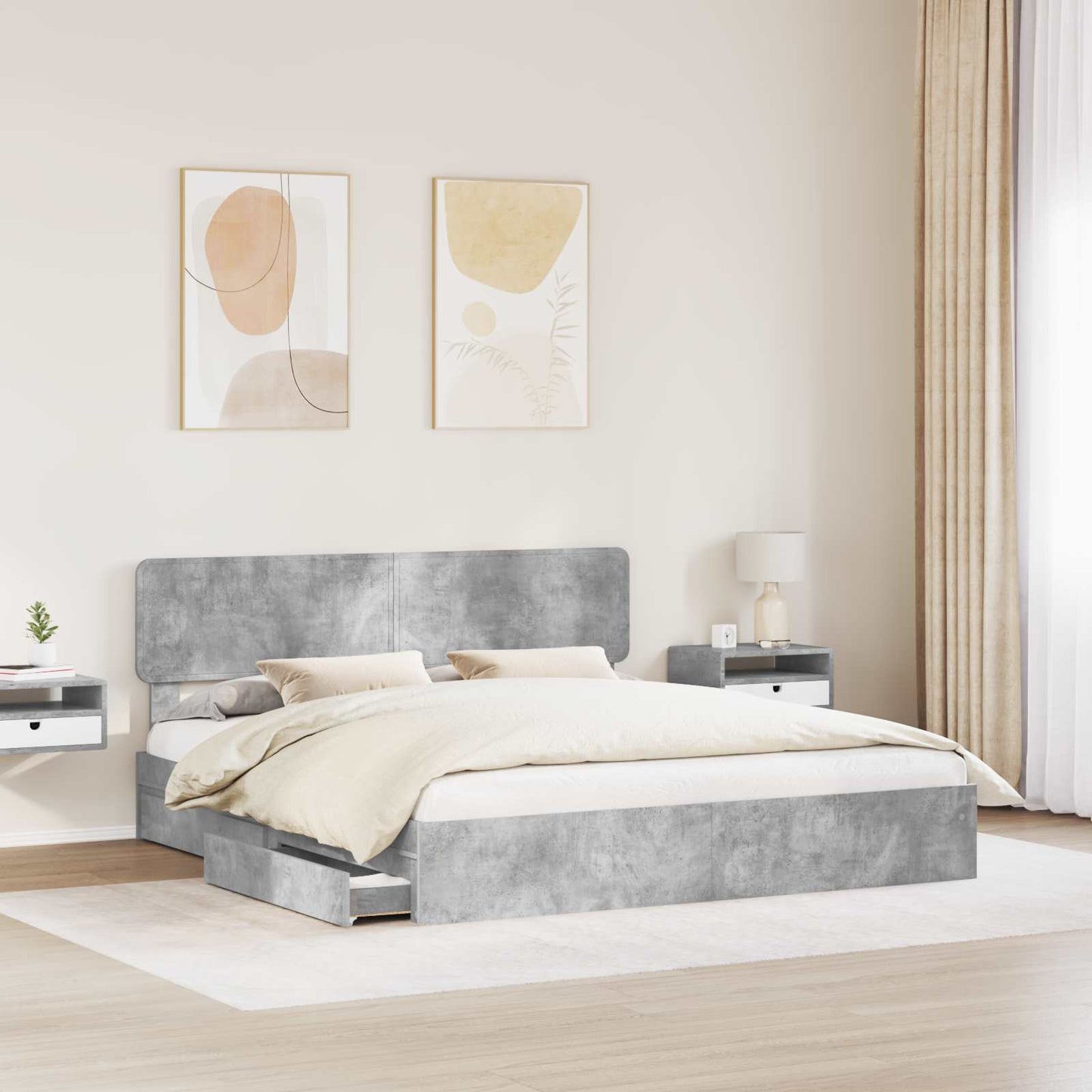 vidaXL Lit de rangement gris béton 180 x 200 cm Aggloméré