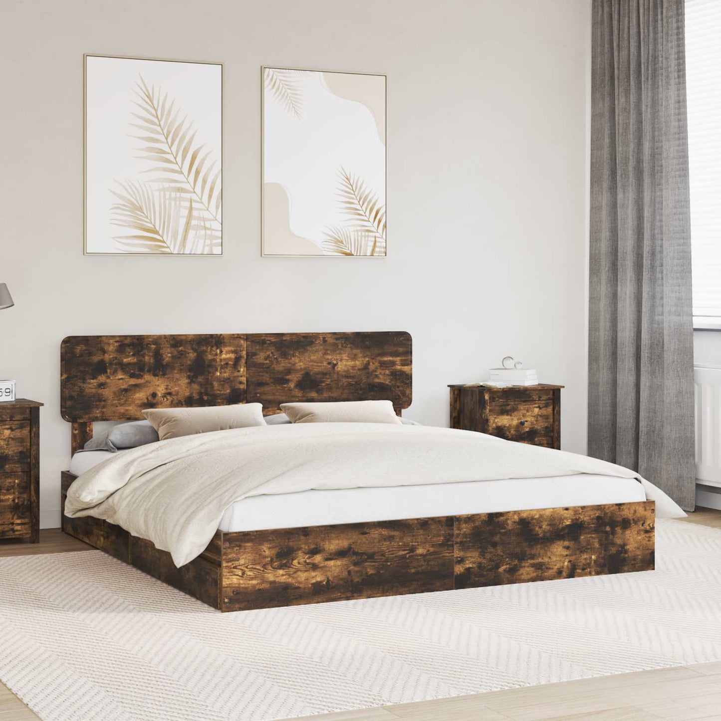 vidaXL Aufbewahrungsbett Geräucherte Eiche 180 x 200 cm Holzwerkstoff
