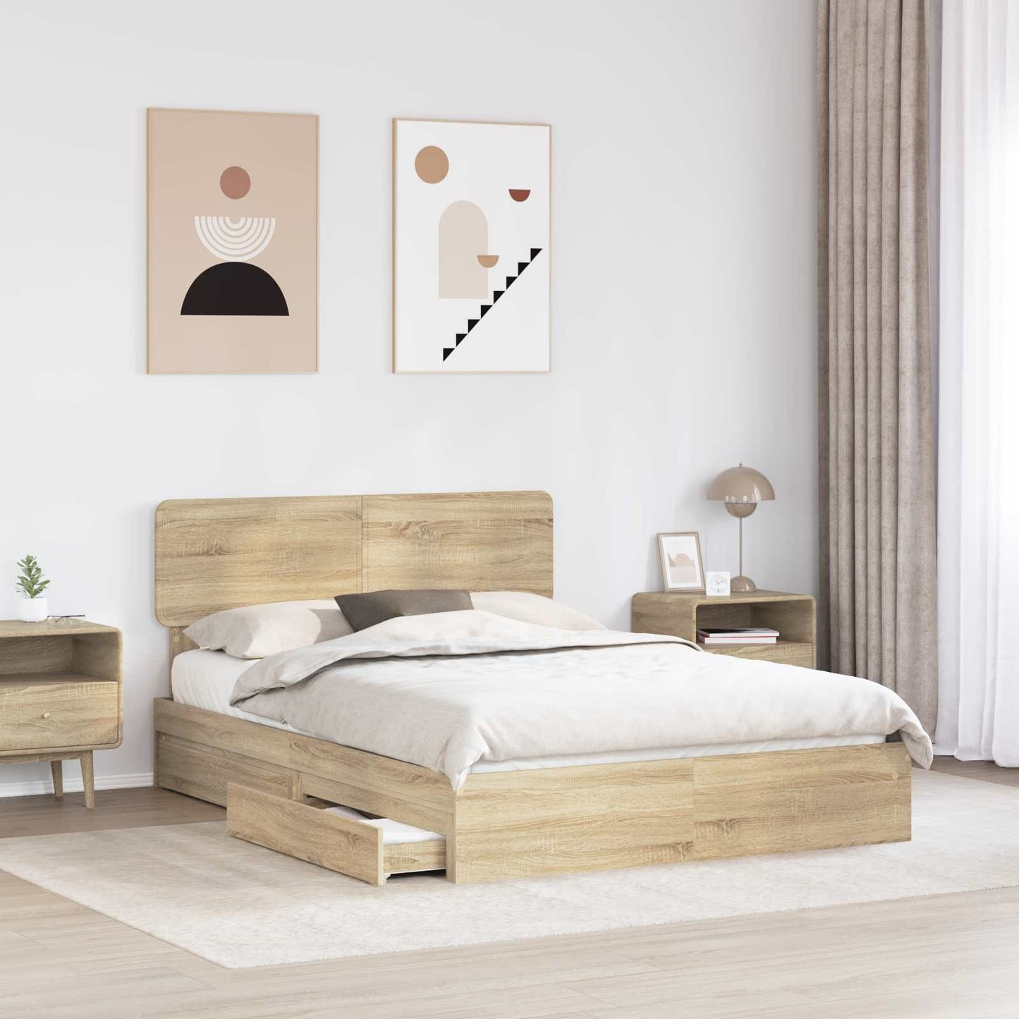 vidaXL Aufbewahrungsbett Sonoma-Eiche 150 x 200 cm Holzwerkstoff