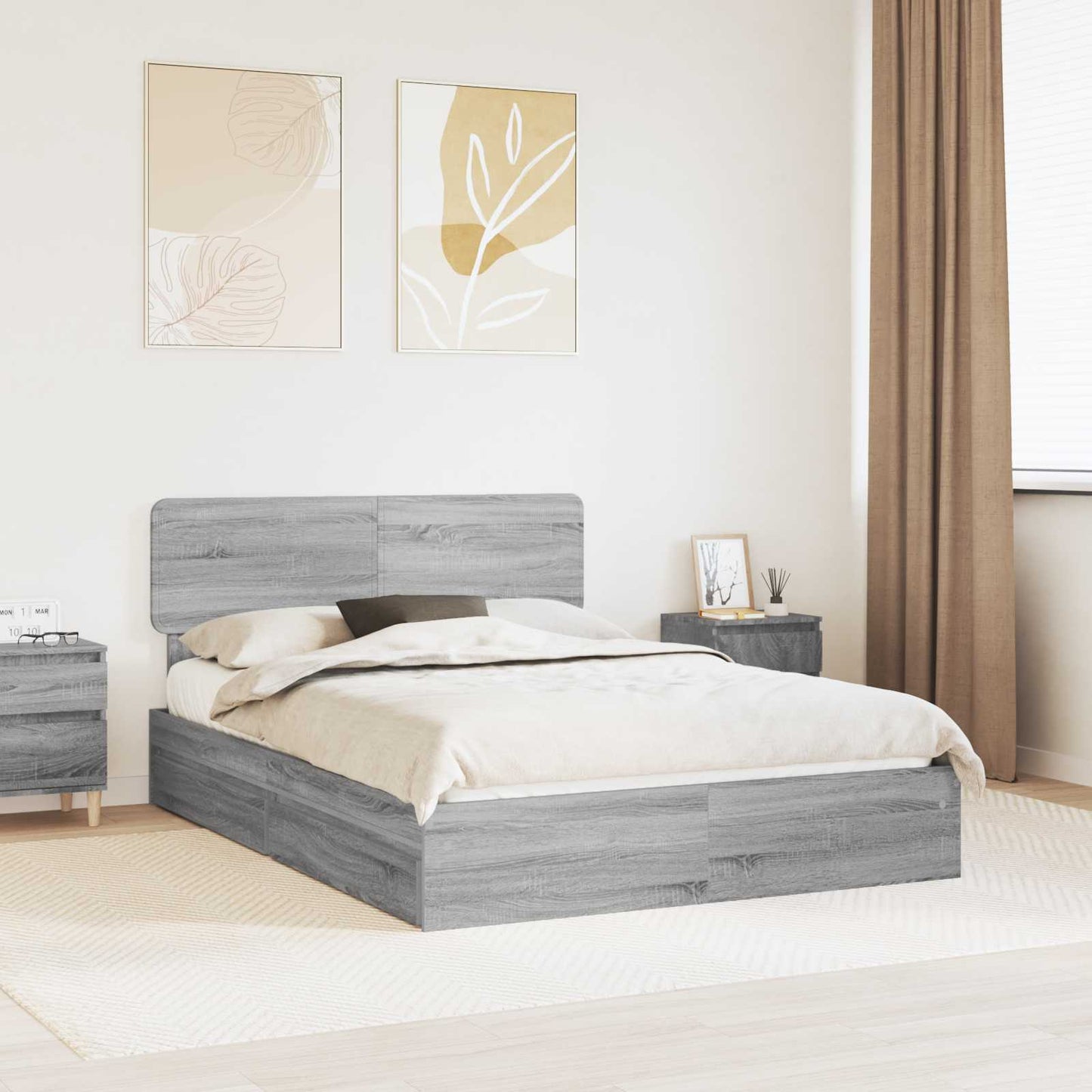 vidaXL Aufbewahrungsbett Graues Sonoma 150 x 200 cm Holzwerkstoff