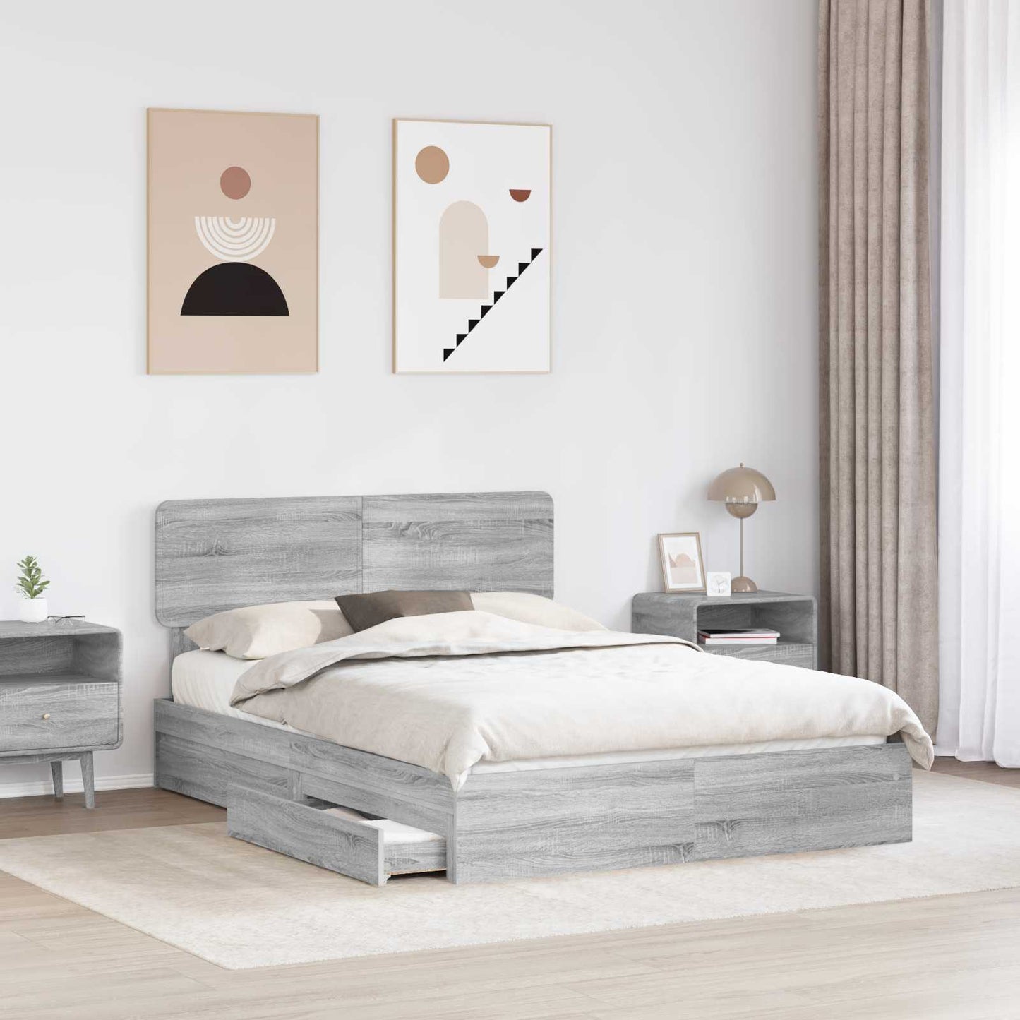 vidaXL Lit de rangement gris Sonoma 140 x 200 cm en bois d'ingénierie