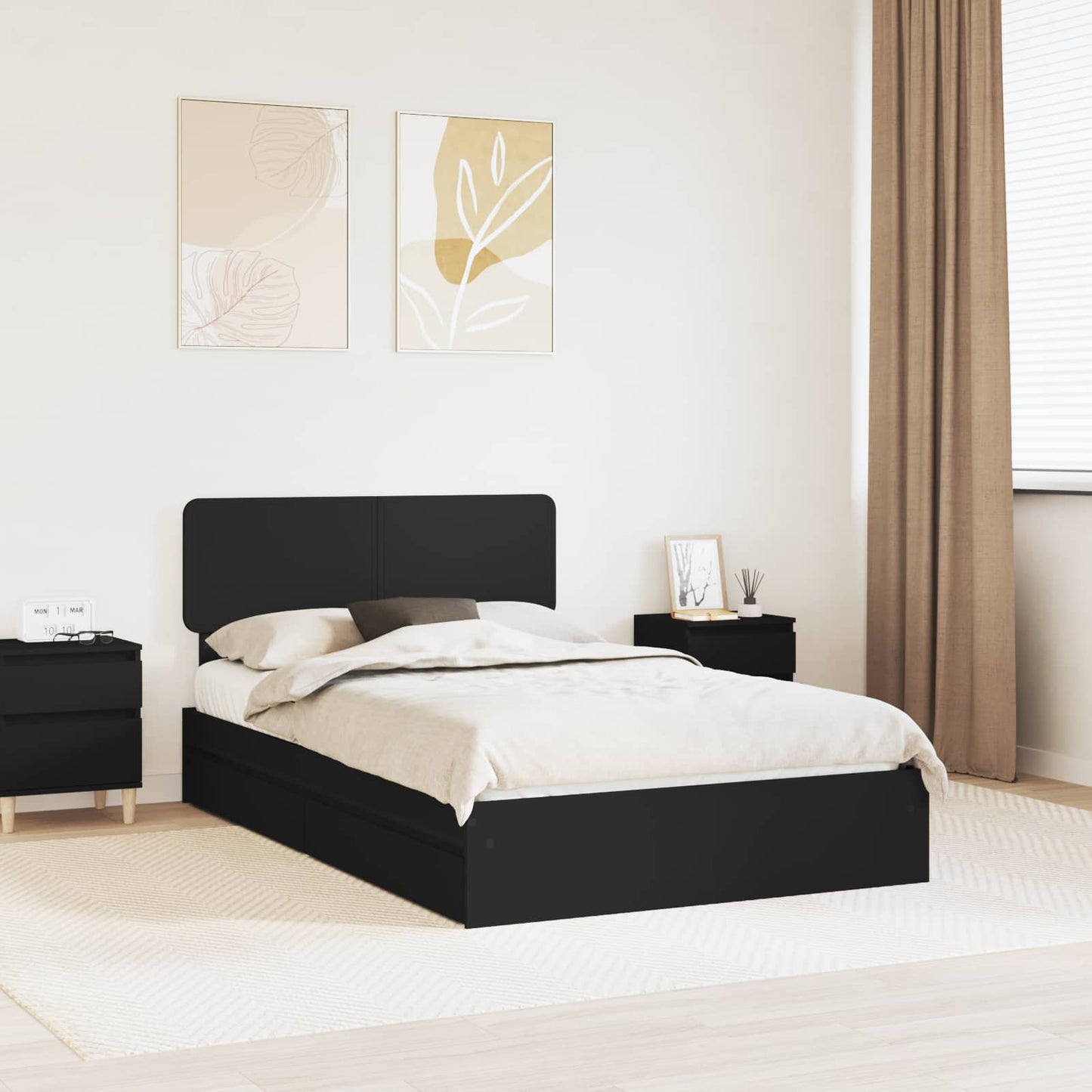 vidaXL Aufbewahrungsbett Schwarz 135 x 190 cm Holzwerkstoff
