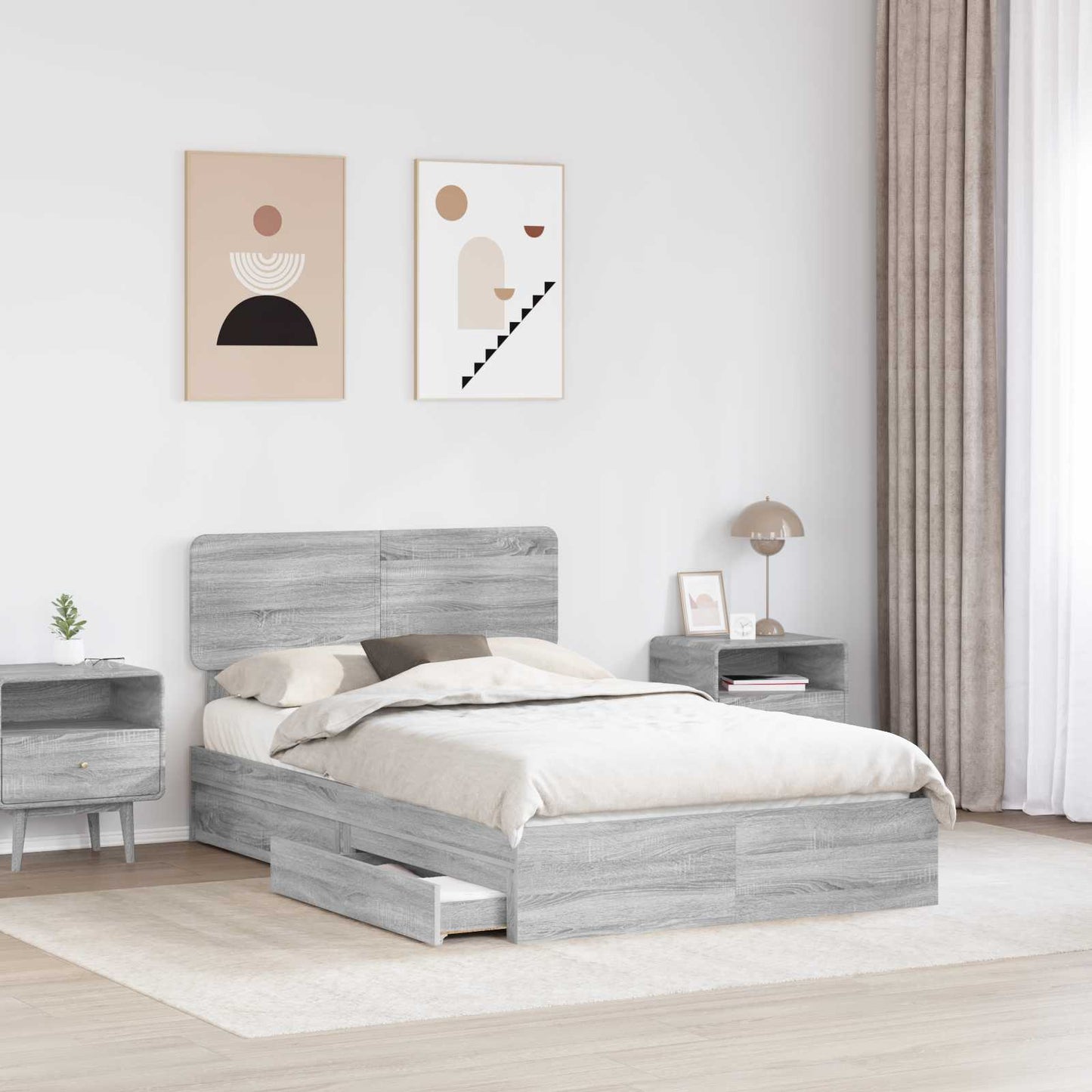 vidaXL Aufbewahrungsbett Graues Sonoma 135 x 190 cm Holzwerkstoff